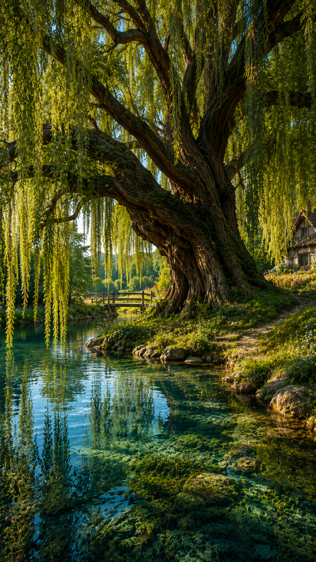 Willow Tree over A Stream