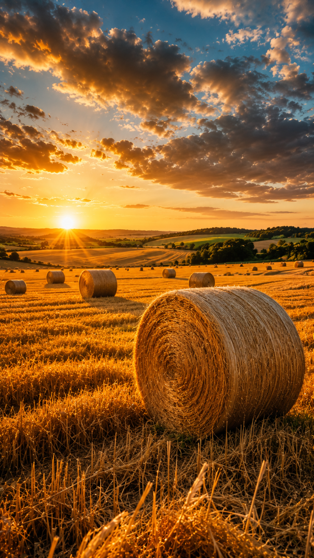 Hay Bale Field at Sunset