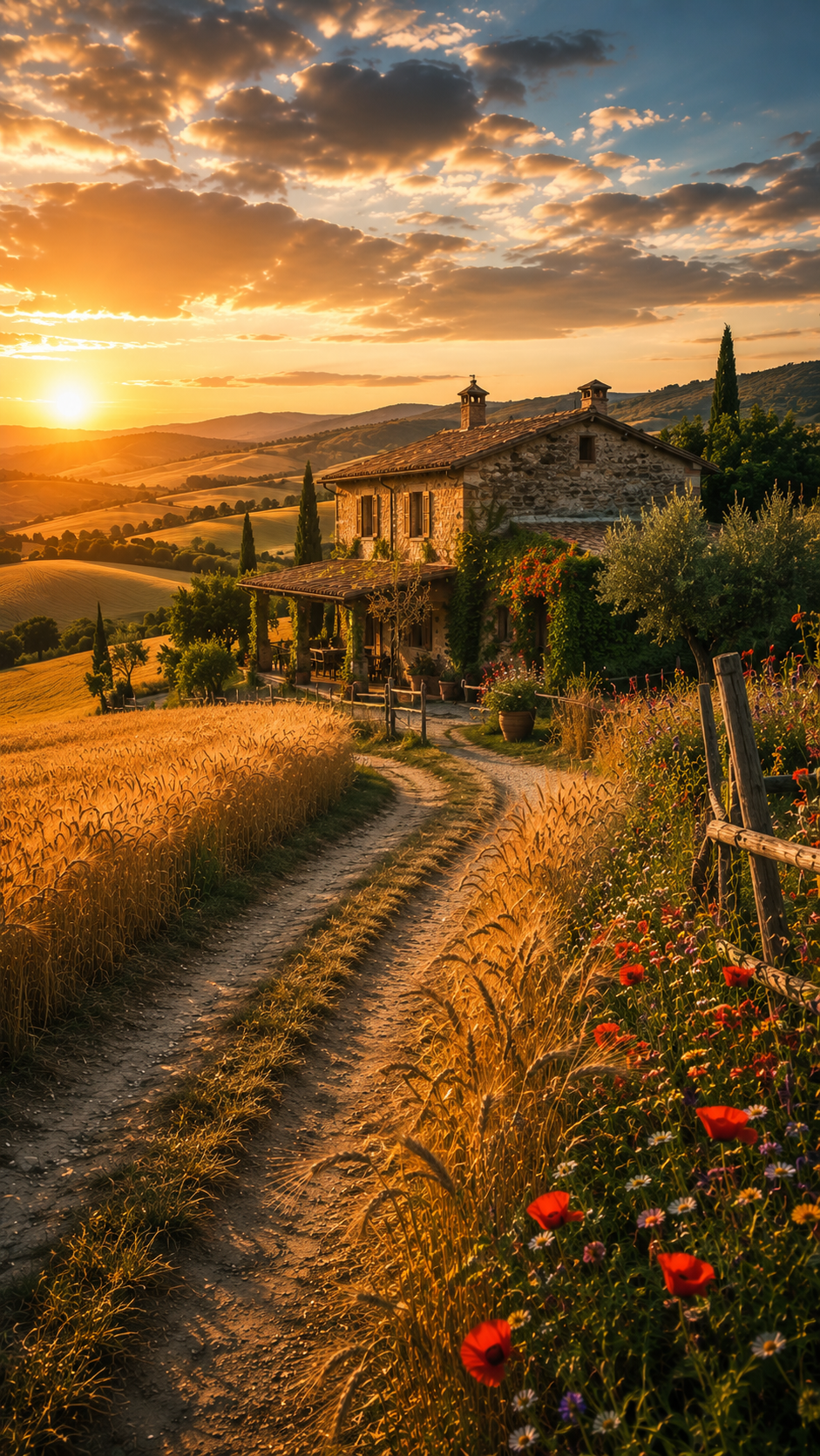 Farm Road at Sunset