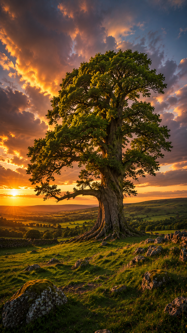 Lone Oak at Sunset