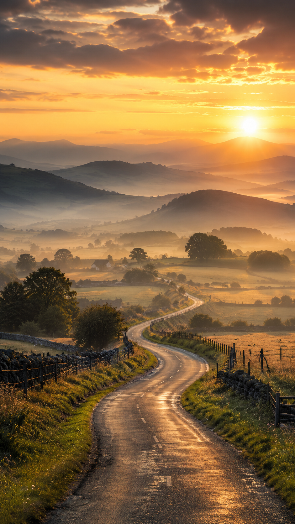 Winding Country Road at Sunrise