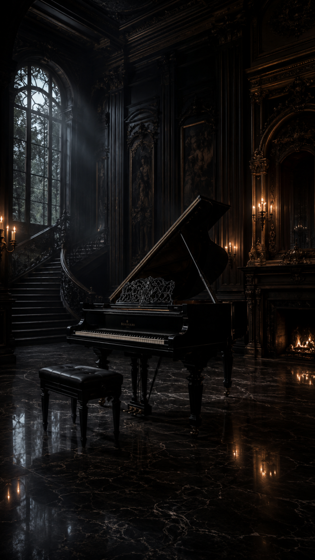 Grand Piano in A Dark Room