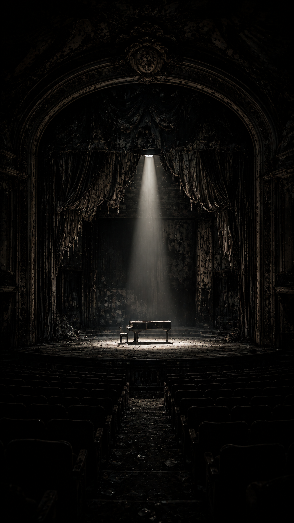 Spotlit Bench on A Dark Stage