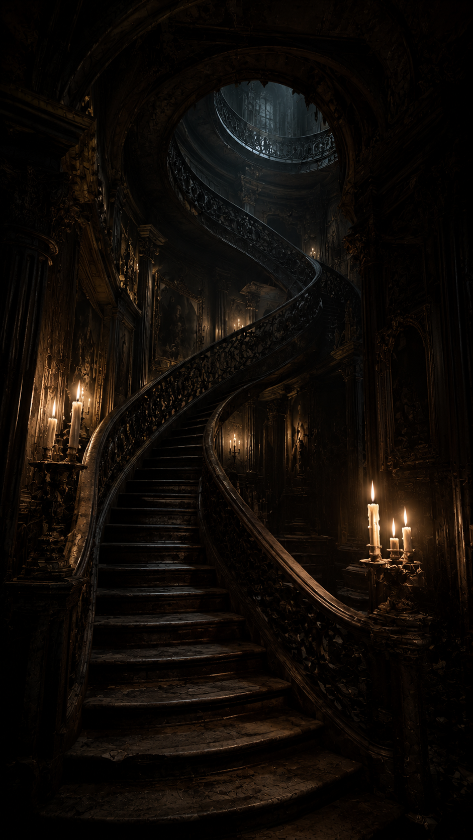 Spiral Staircase in A Candlelit Mansion