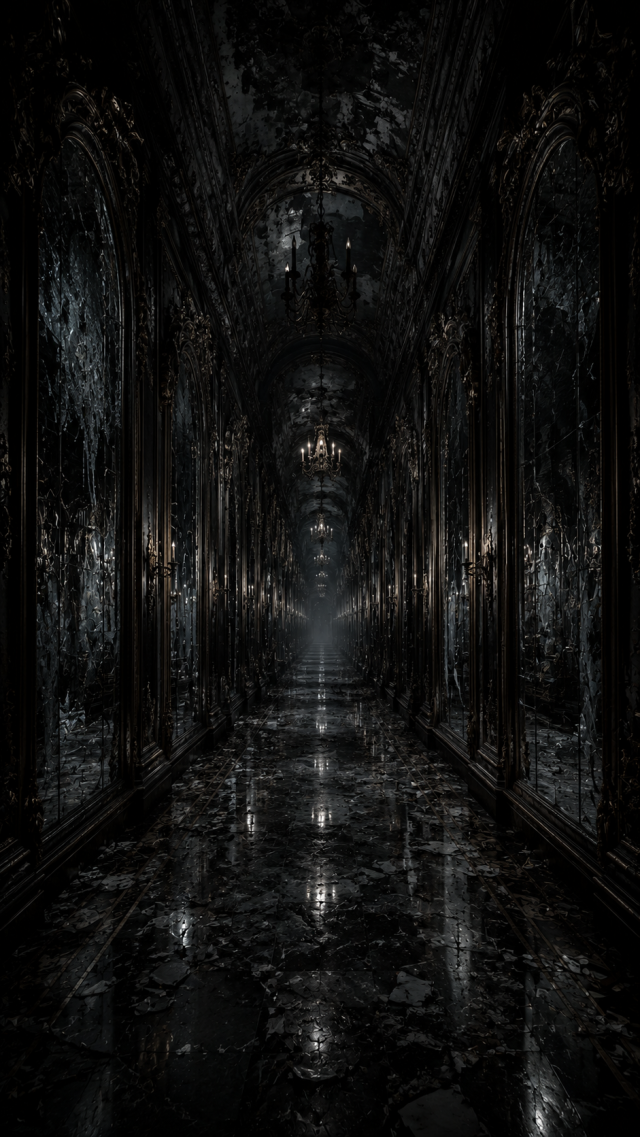 Dark Statue-Lined Corridor