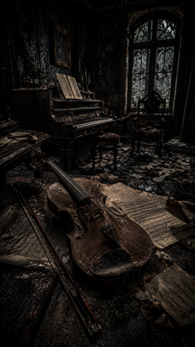 Abandoned Music Room with Violin