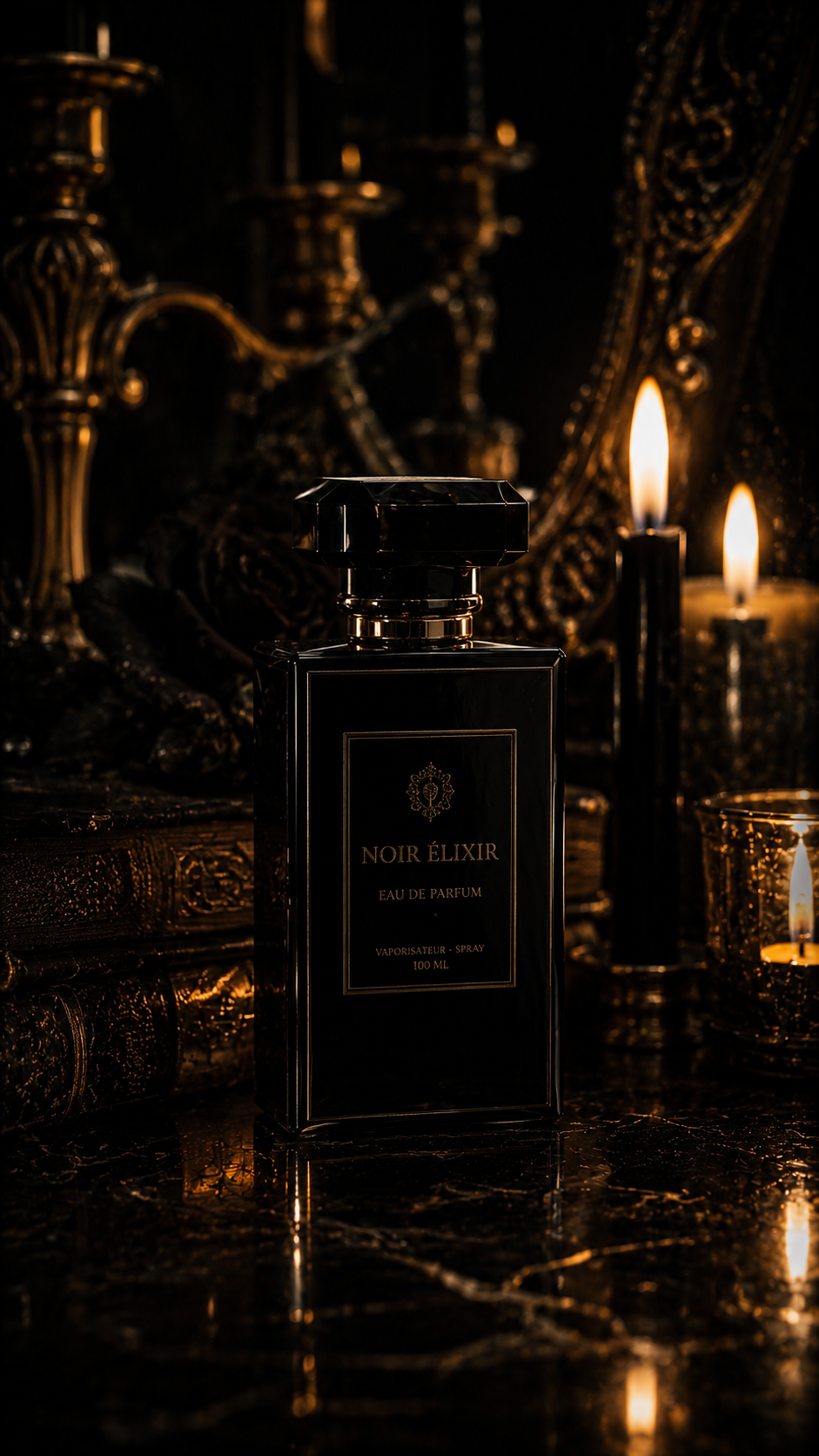 Black Perfume Bottle with Candle