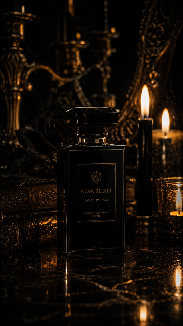 Black Perfume Bottle with Candle