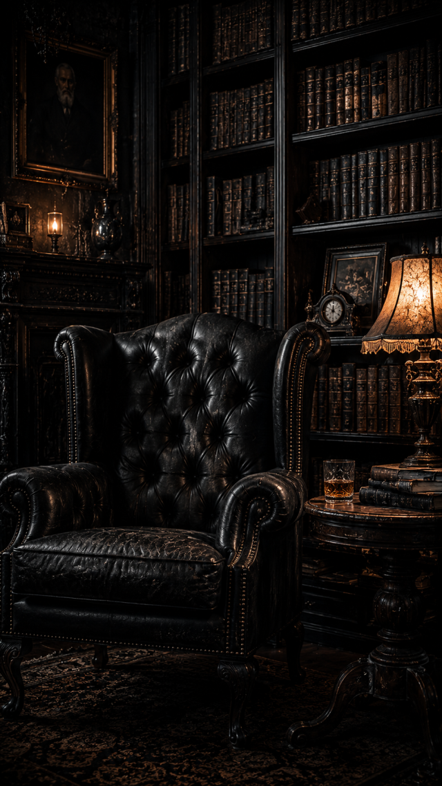 Black Leather Chair in A Library
