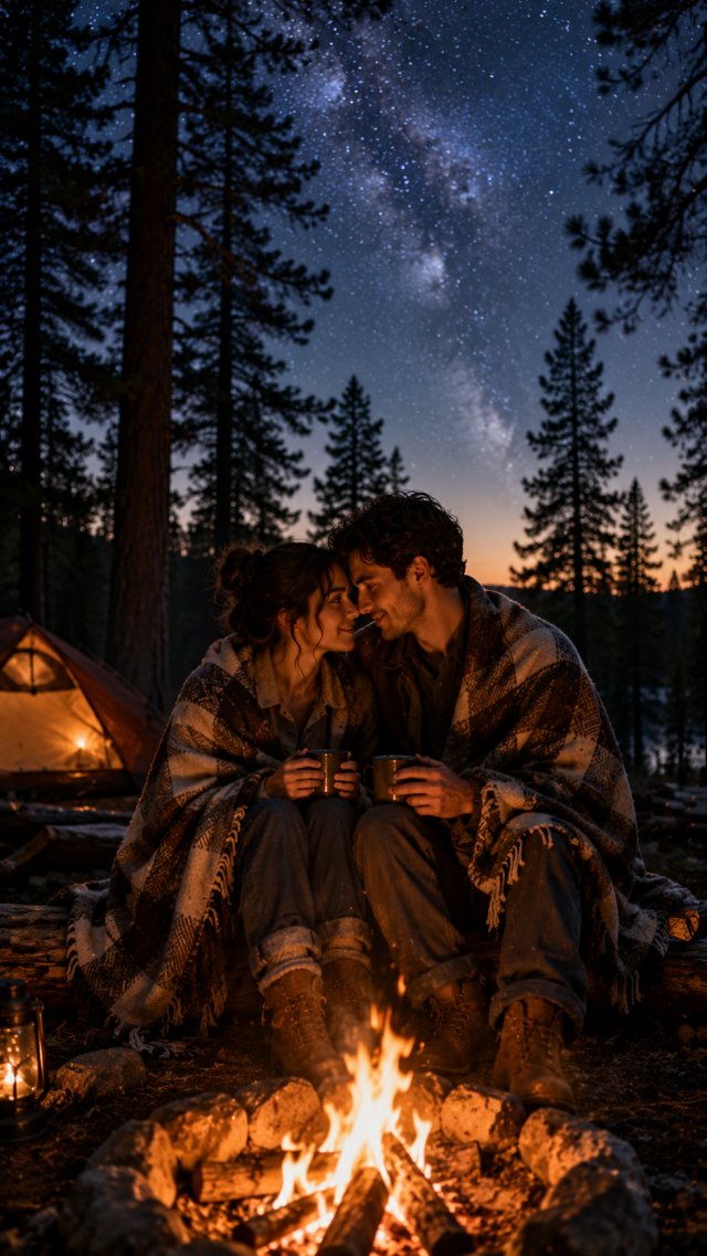 Couple by A Campfire under the Stars