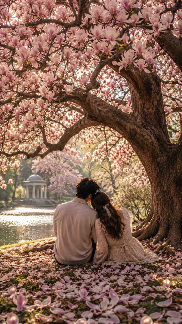 Couple under A Blooming Cherry Tree