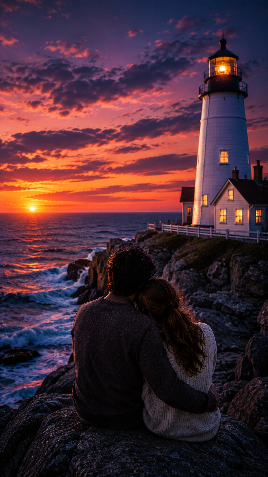 Couple at A Lighthouse Sunset