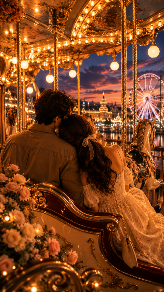 Couple Riding A Glowing Carousel