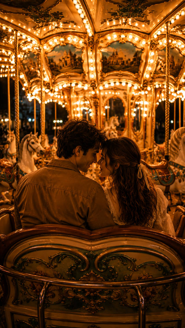 Couple on An Ornate Carousel at Night