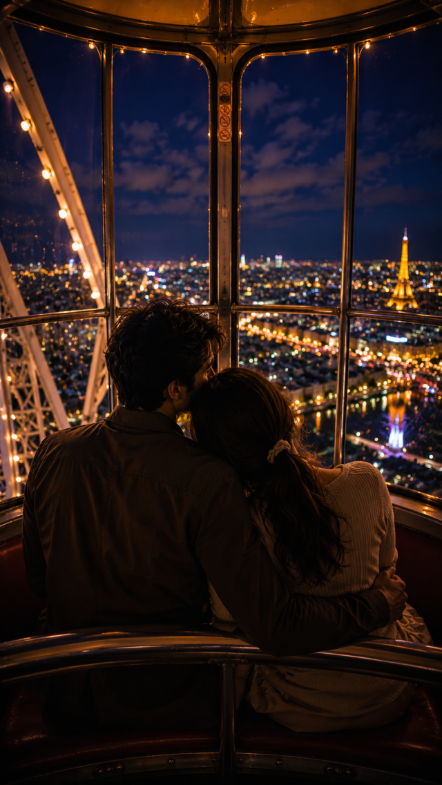 Couple in A Ferris Wheel Above the City