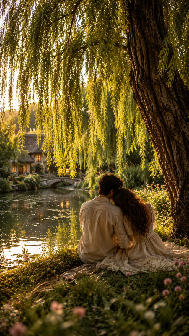 Couple under A Willow by the Pond