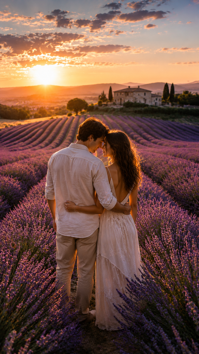 Couple in A Lavender Field at Sunset