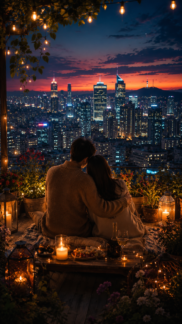 Couple on A City Overlook with Candles