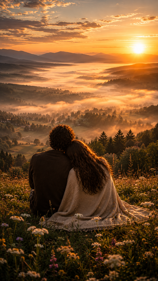 Couple Watching A Golden Valley Sunrise