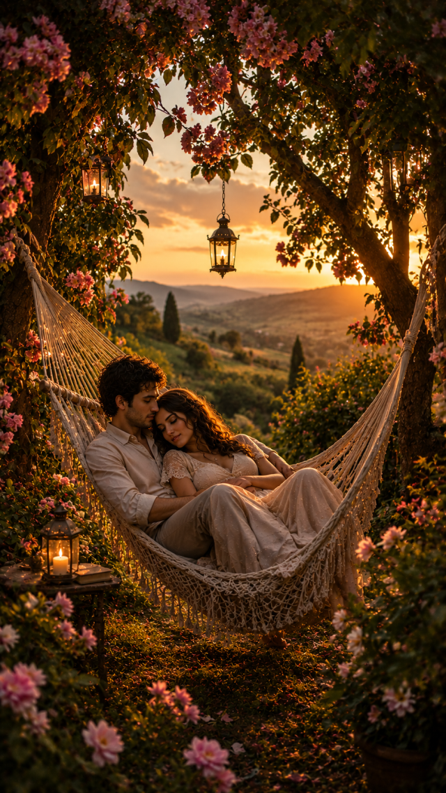Couple in A Flower-Covered Hammock