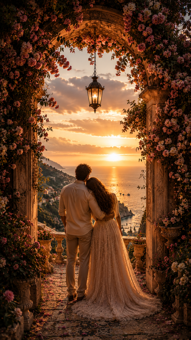 Couple under A Floral Arch at Sunset