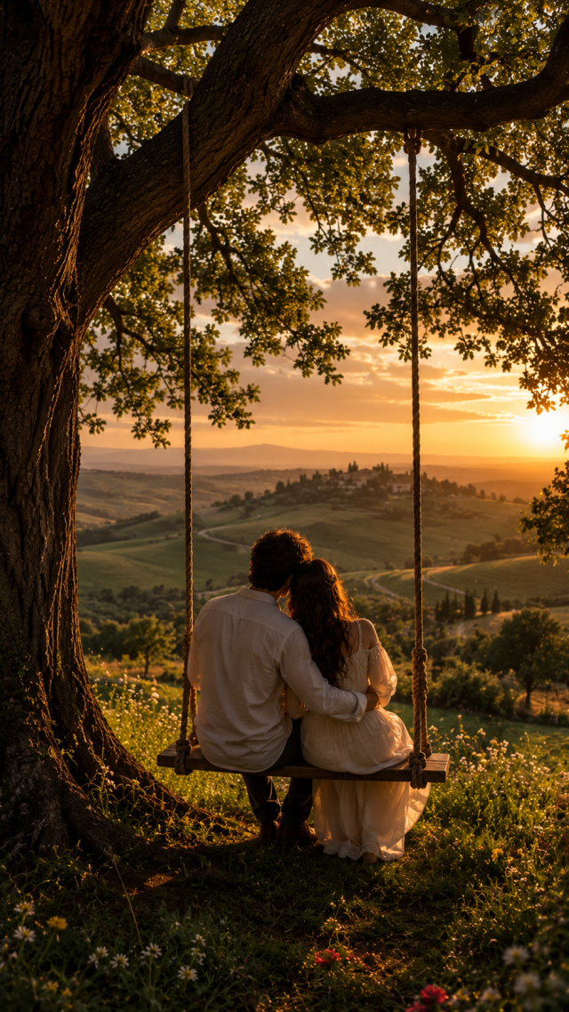 Couple on A Tree Swing at Sunset
