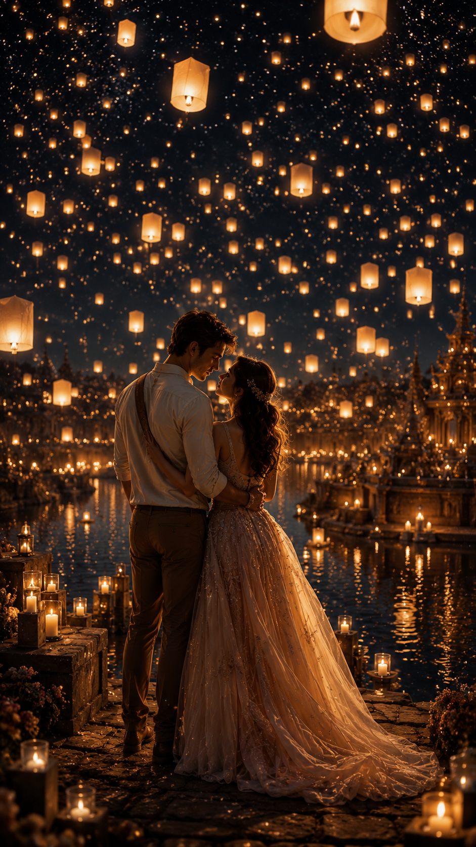 Couple under Lanterns by the Water