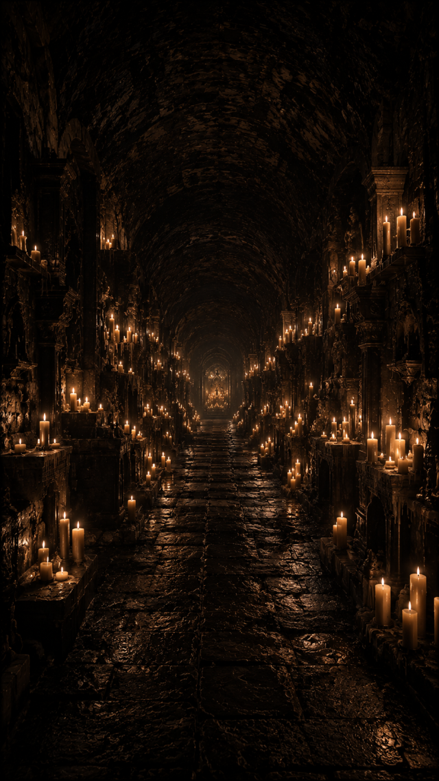 Candlelit Underground Stone Corridor