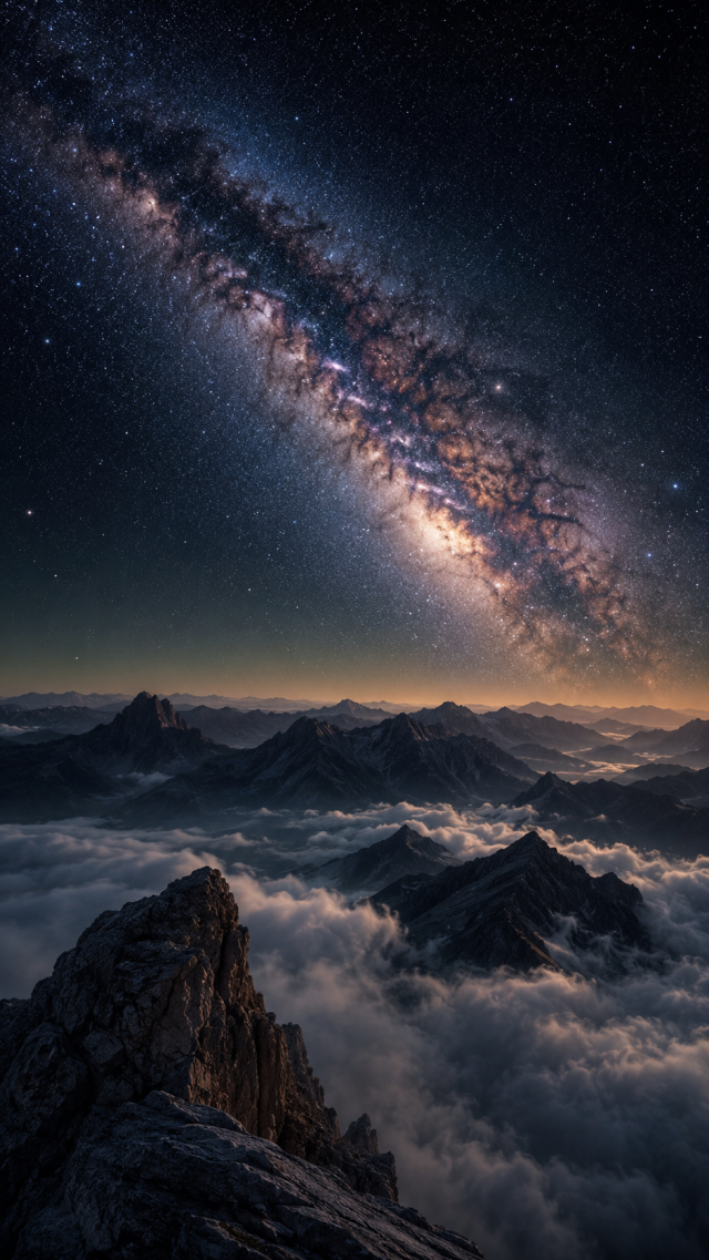 Milky Way Above Clouds and Mountains