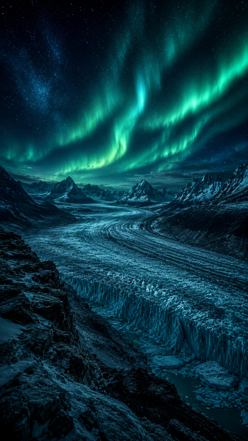 Aurora over a Glacier Valley