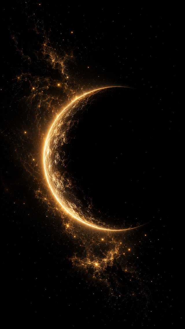 Golden Crescent Moon on Black