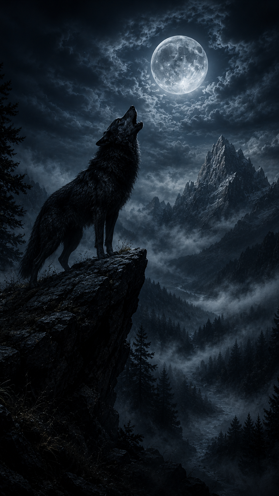 Howling Wolf on a Cliff