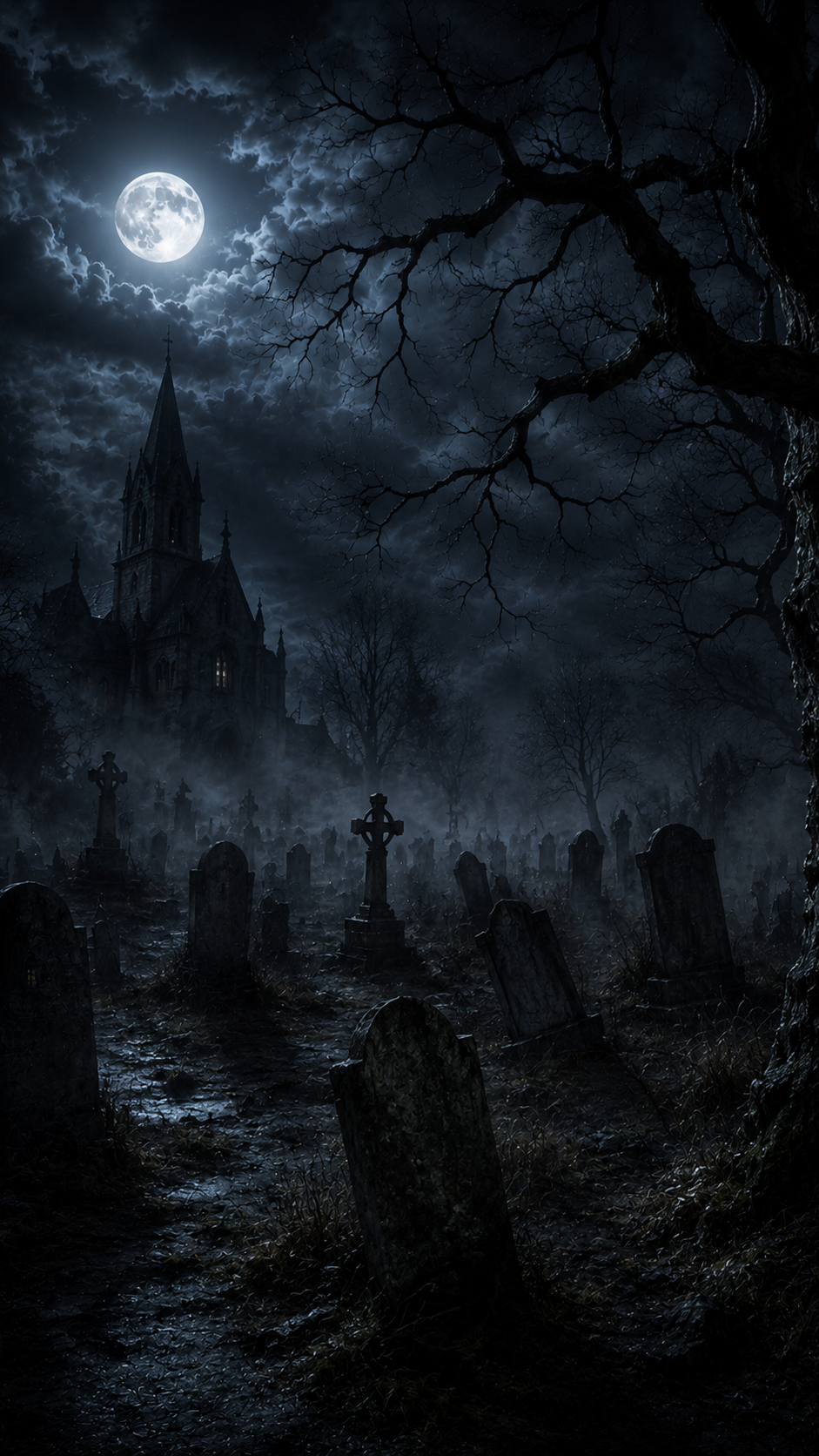Moonlit Graveyard Church