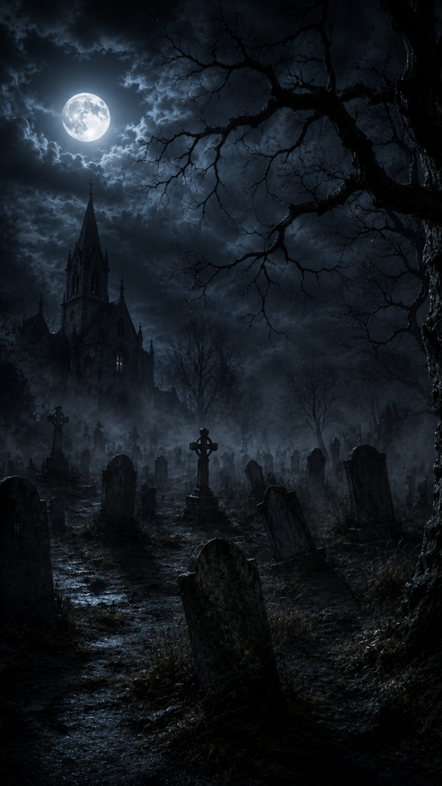 Moonlit Graveyard Church