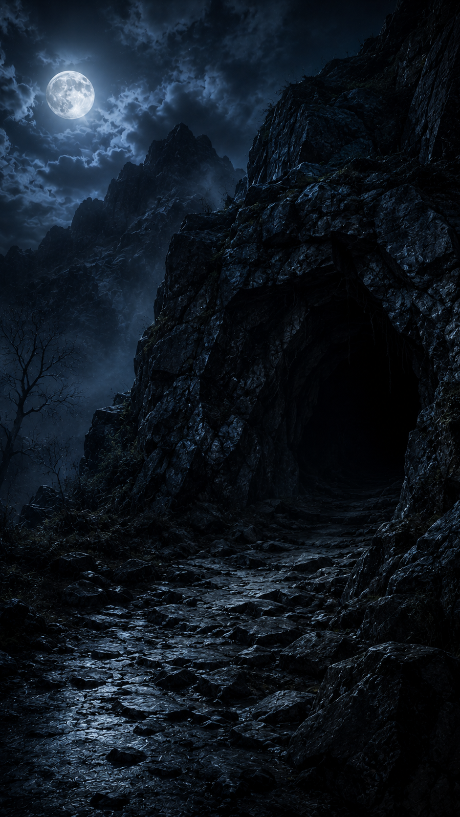 Moonlit Cave Path