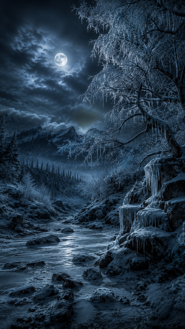 Winter Moonlit River