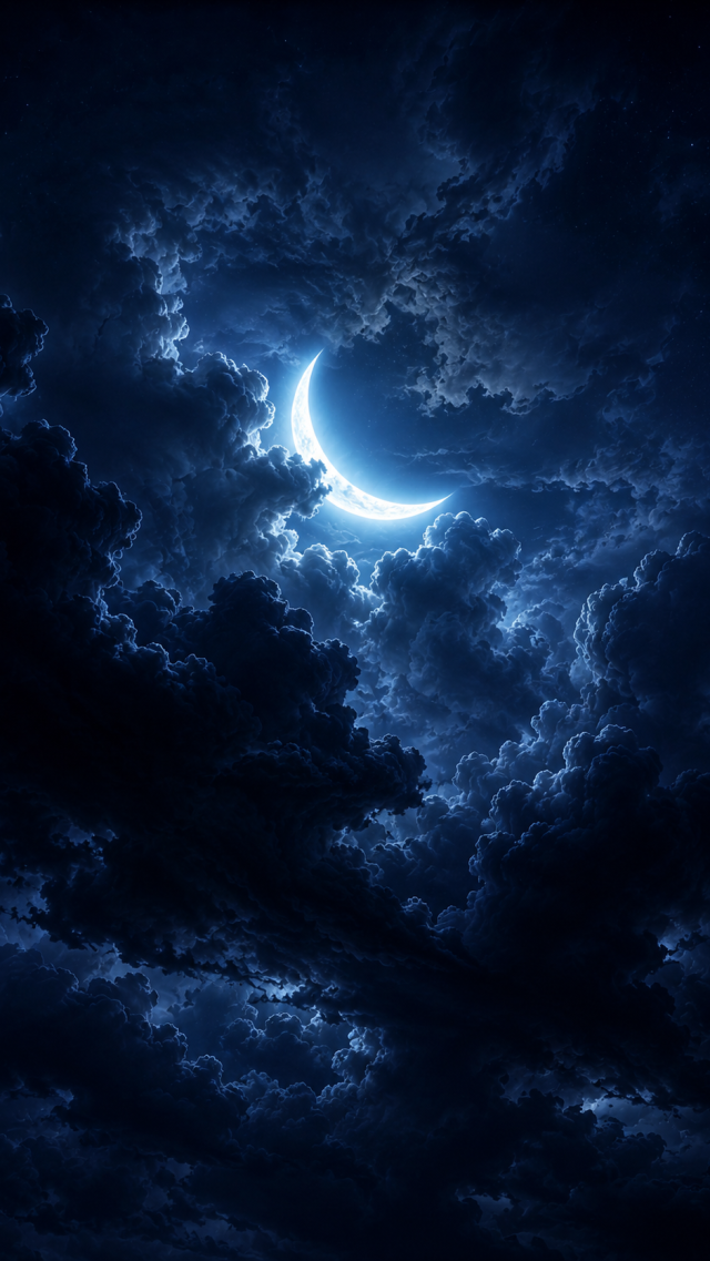 Crescent Moon Behind Clouds