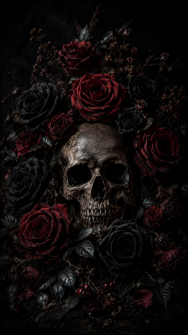 Skull with Red Roses