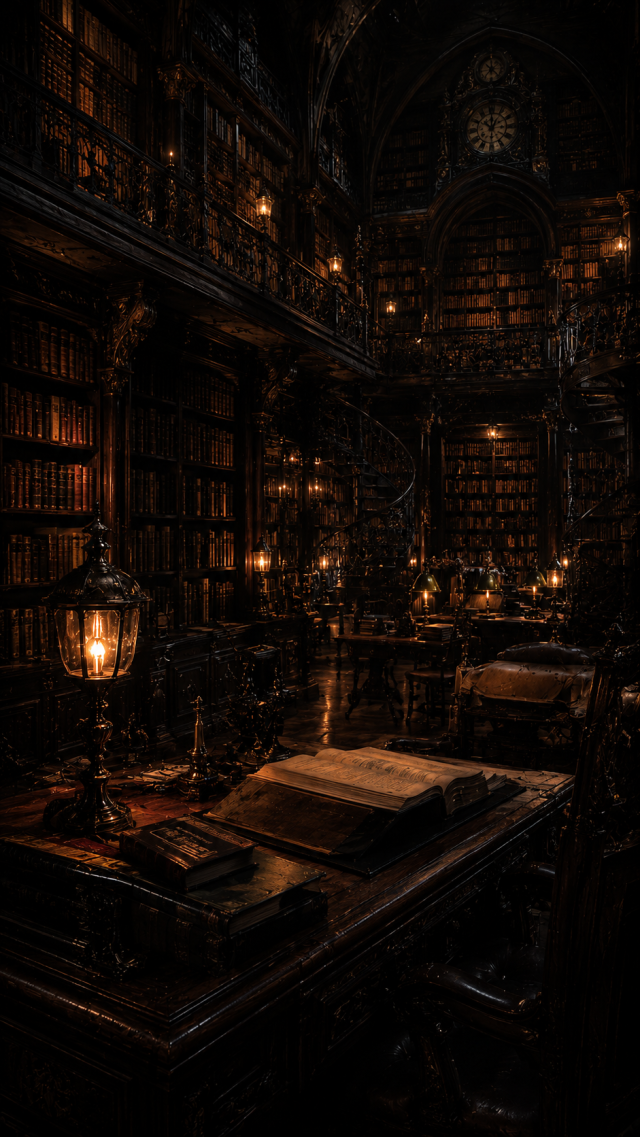 Candlelit Library Shelves