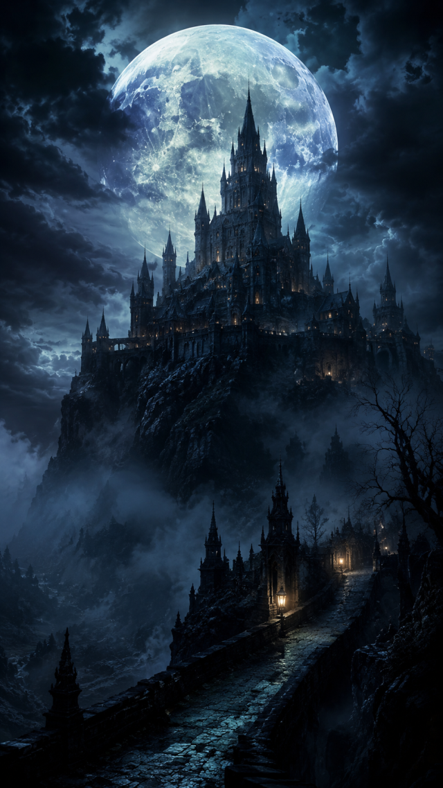 Gothic Castle under a Full Moon