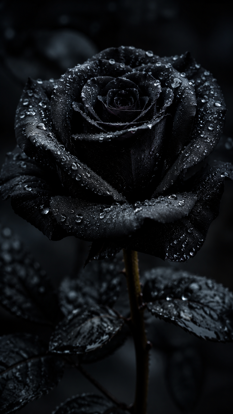 Black Rose with Water Drops