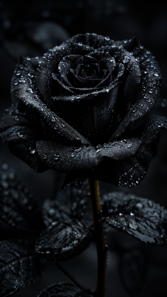 Black Rose with Water Drops