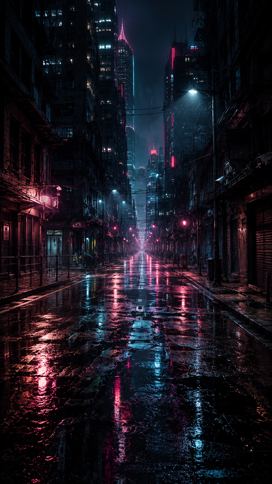 Rainy Neon City Street