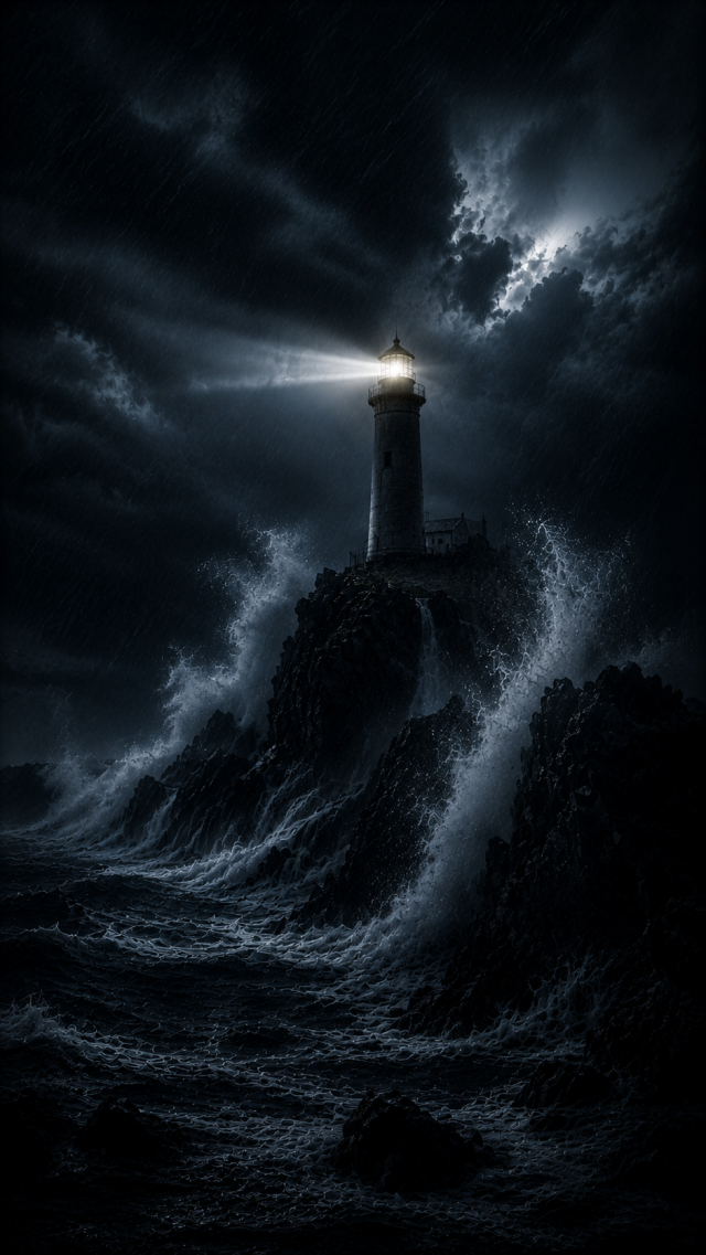 Lighthouse in a Stormy Sea