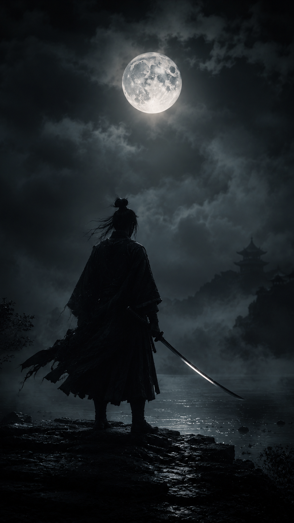 Moonlit Samurai Silhouette