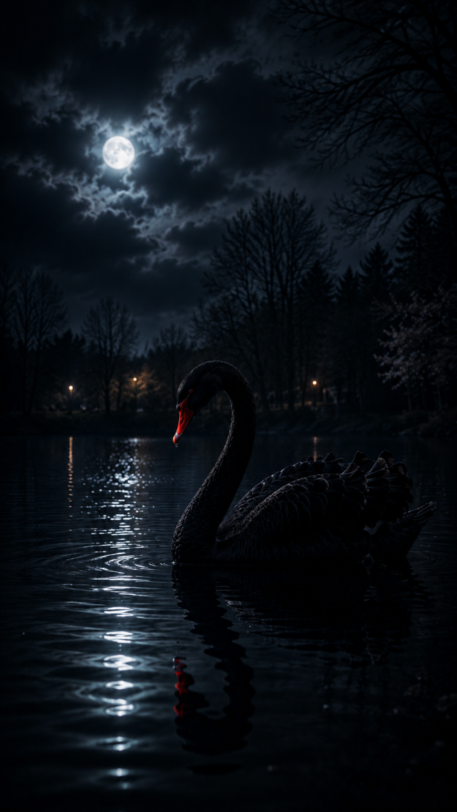 Black Swan on a Moonlit Lake