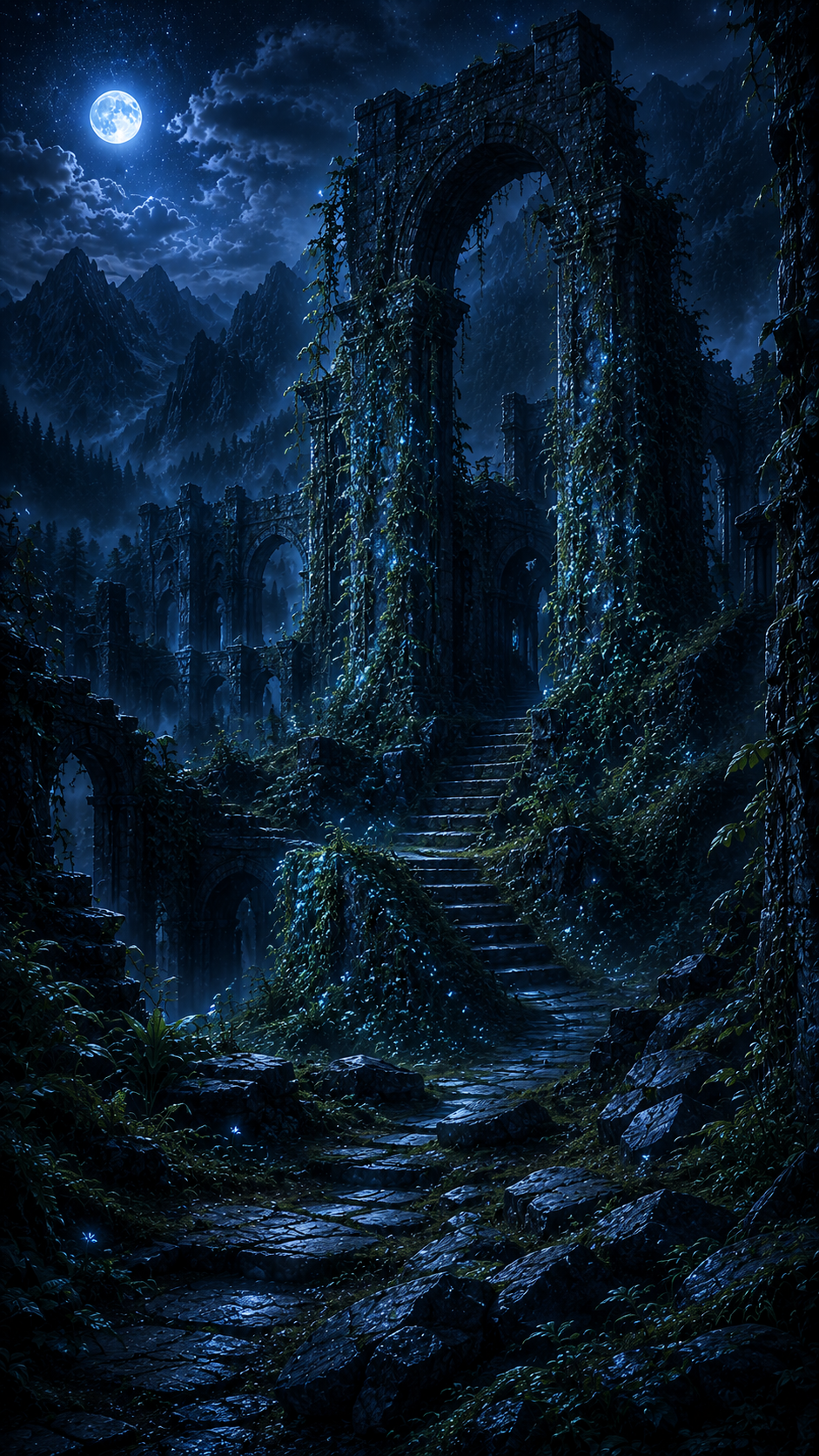 Ancient Ruins in a Forest Path