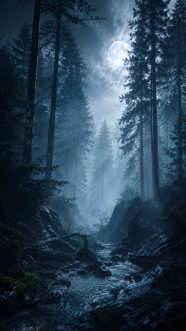 Moonlit Misty Forest