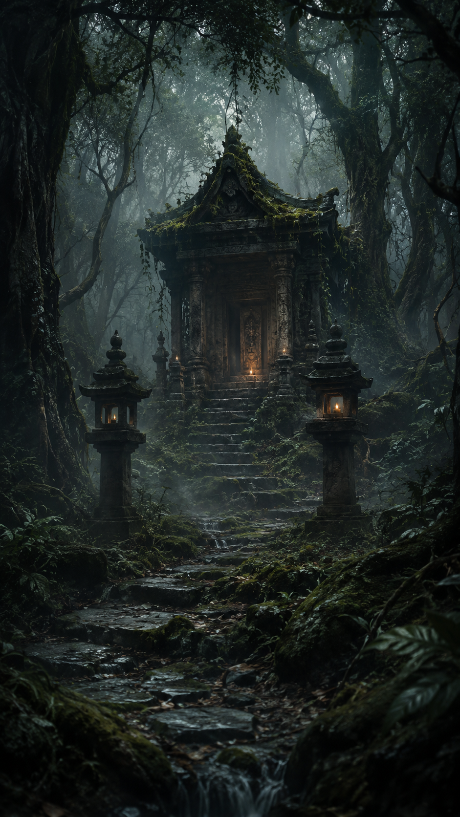 Forest Shrine Path at Night