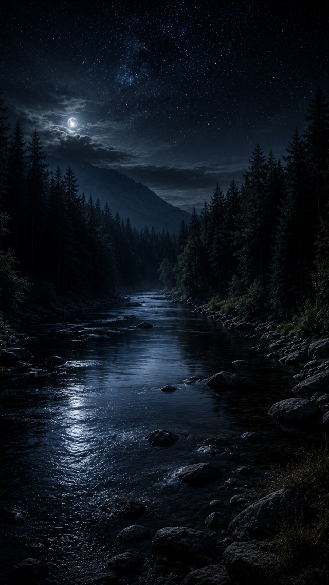 Moonlit Forest River